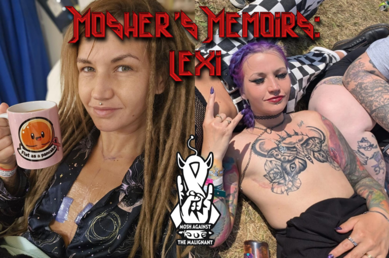 A side by side of two pictures of Lexi, one of the Mosh Against The Malignant community members