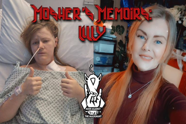 A side by side of two pictures of Lilly, one of the Mosh Against The Malignant community members