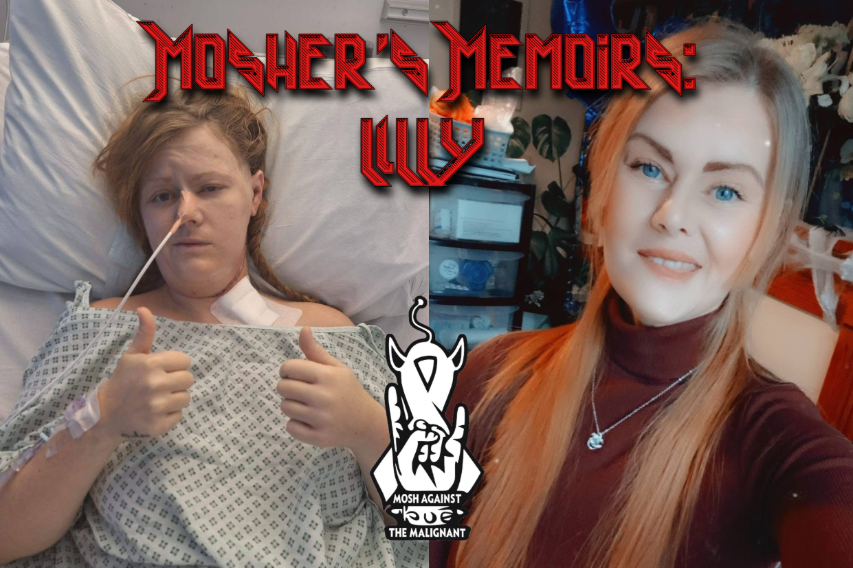 A side by side of two pictures of Lilly, one of the Mosh Against The Malignant community members