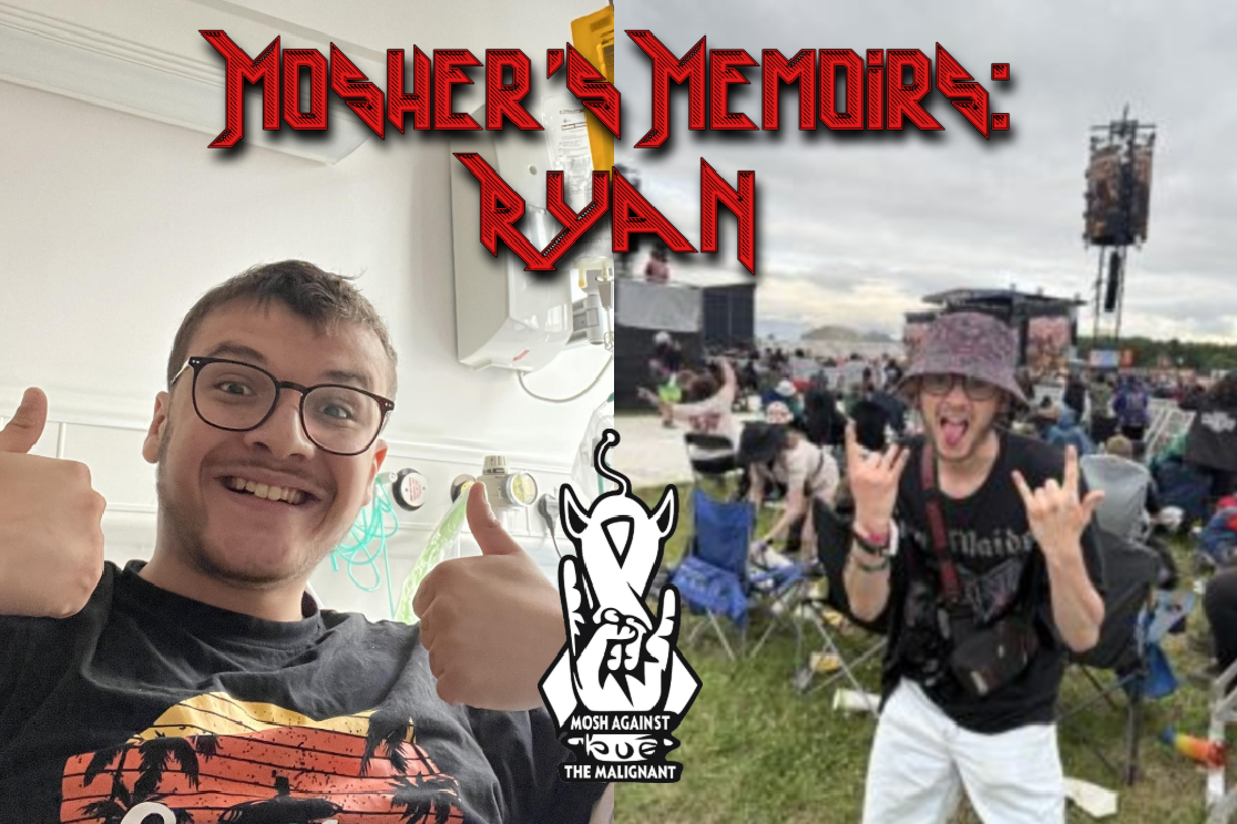 A side by side of two pictures of Ryan, one of the Mosh Against The Malignant community members