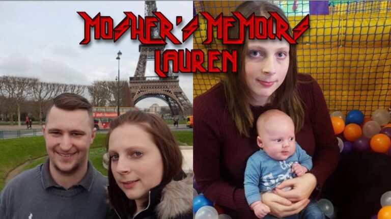 A side by side of two pictures of Lauren, one of the Mosh Against The Malignant community members