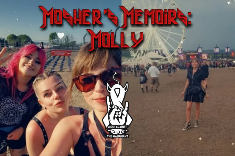 A side by side of two pictures of Molly, one of the Mosh Against The Malignant community members